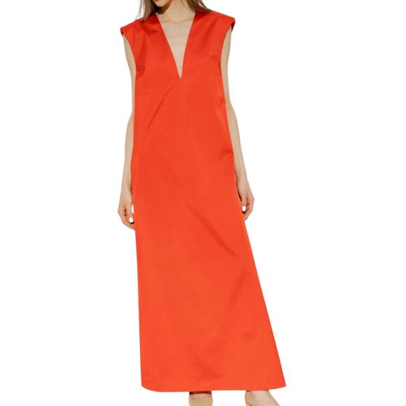 By Malene Birger Mavise Maxi Dress Sleeveless Sateen Orange with Pockets Size 44 - Picture 1 of 11